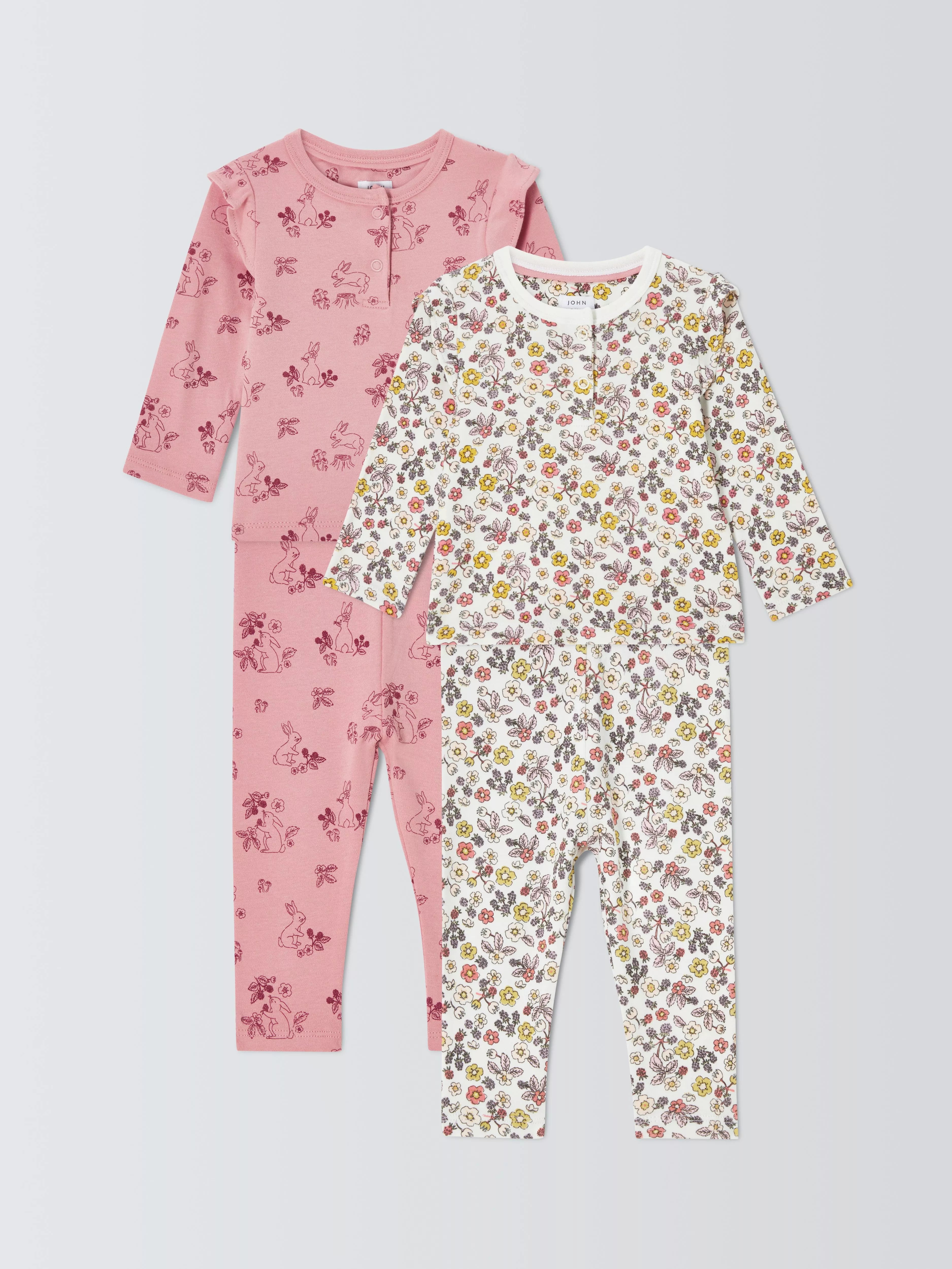 John Lewis Baby Bunny Floral Cotton Pyjamas, Pack of 2, Multi - McGrocer