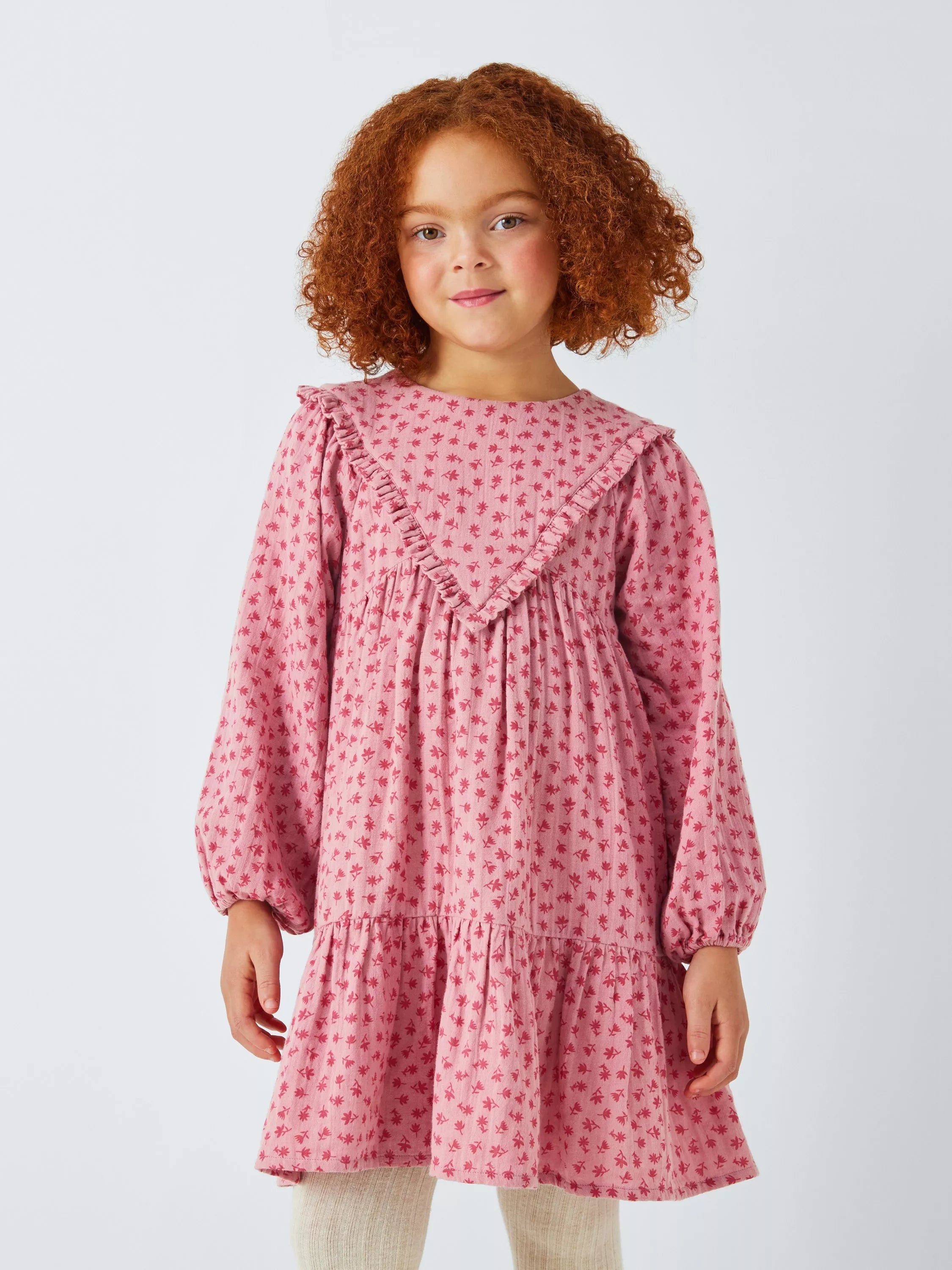 John Lewis Kids' Yoke Floral Tiered Dress, Berry Rose - McGrocer