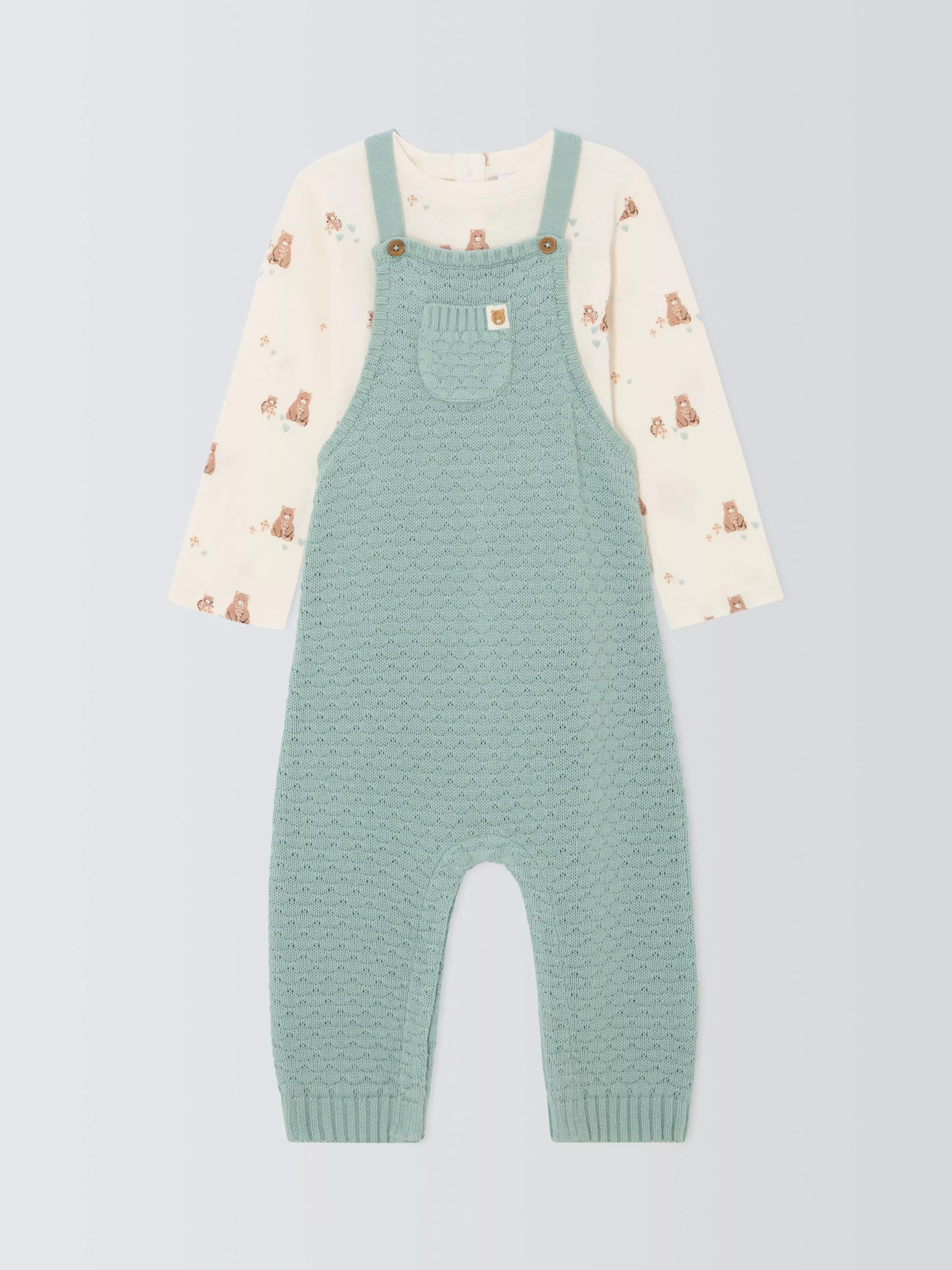 John Lewis Baby Knitted Dungaree and Long Sleeve Top Set, Blue - McGrocer