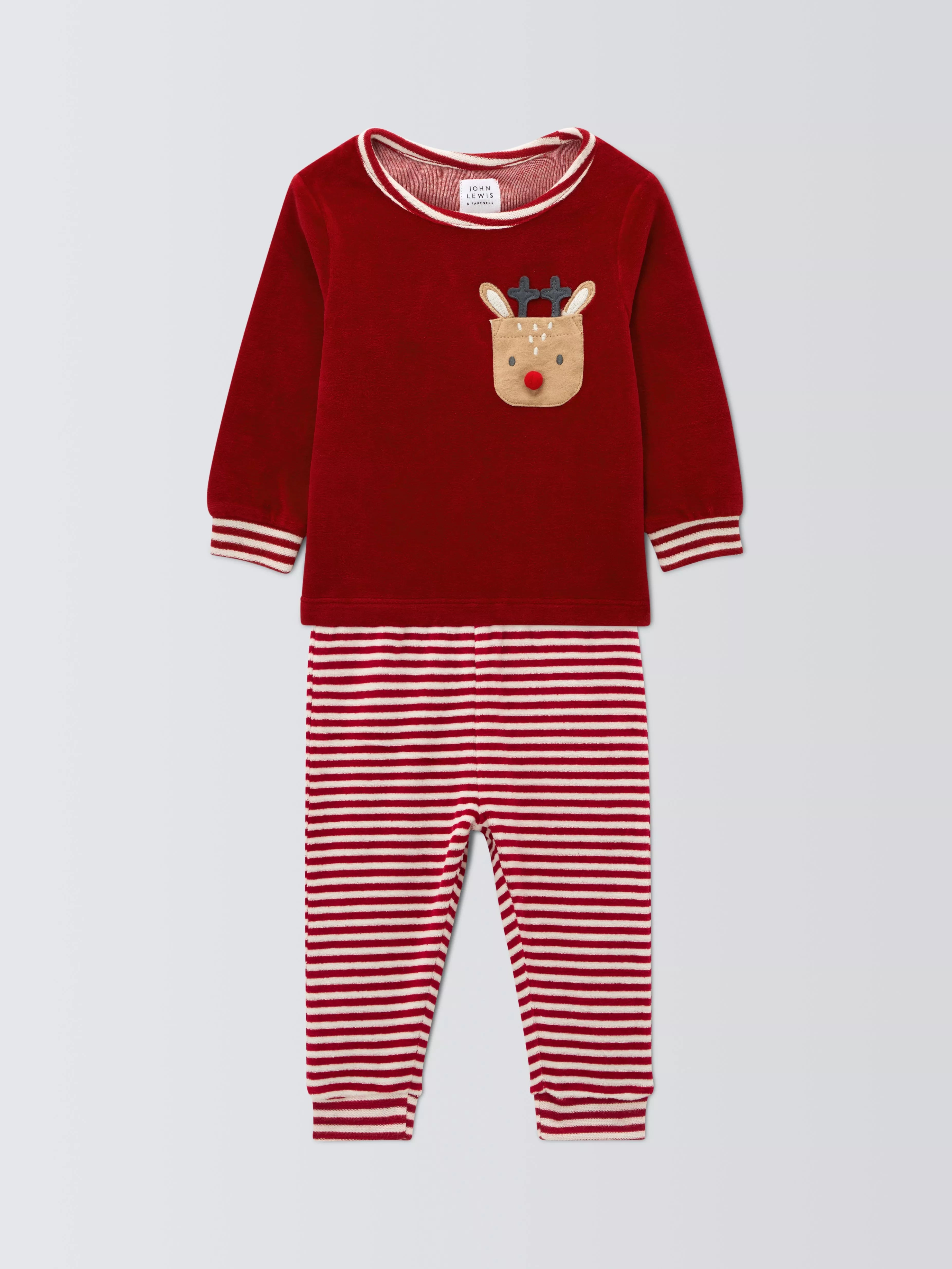 John Lewis Baby Reindeer Pocket Pyjamas, Red - McGrocer