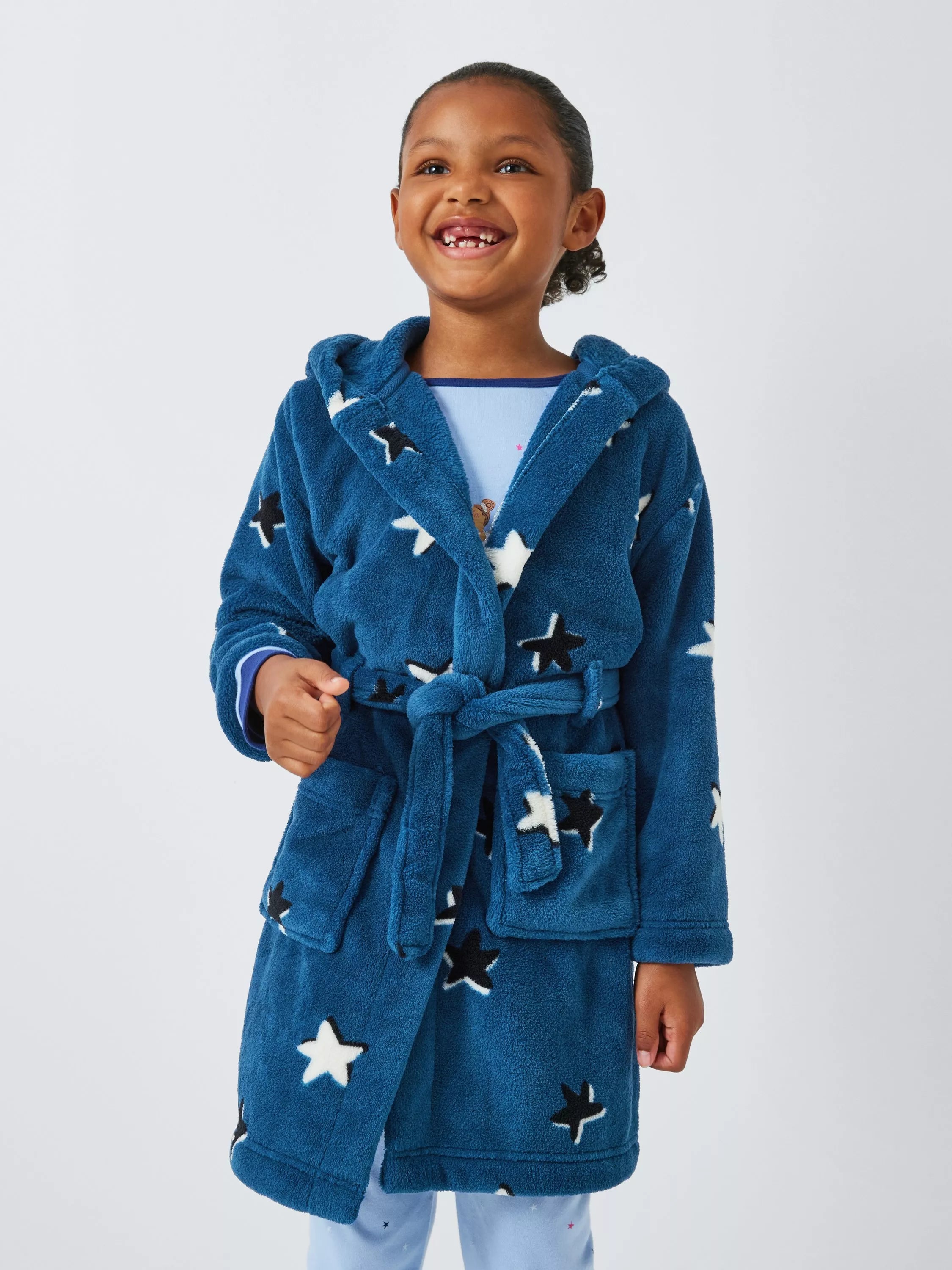 John Lewis Kids' Star Fleece Bath Robe, Blue - McGrocer