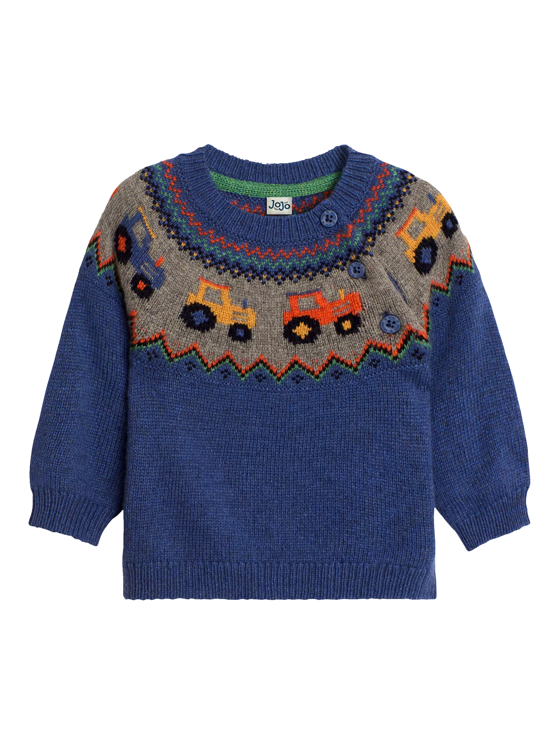 JoJo Maman Bébé Baby Tractor Jumper, Blue/Multi - McGrocer