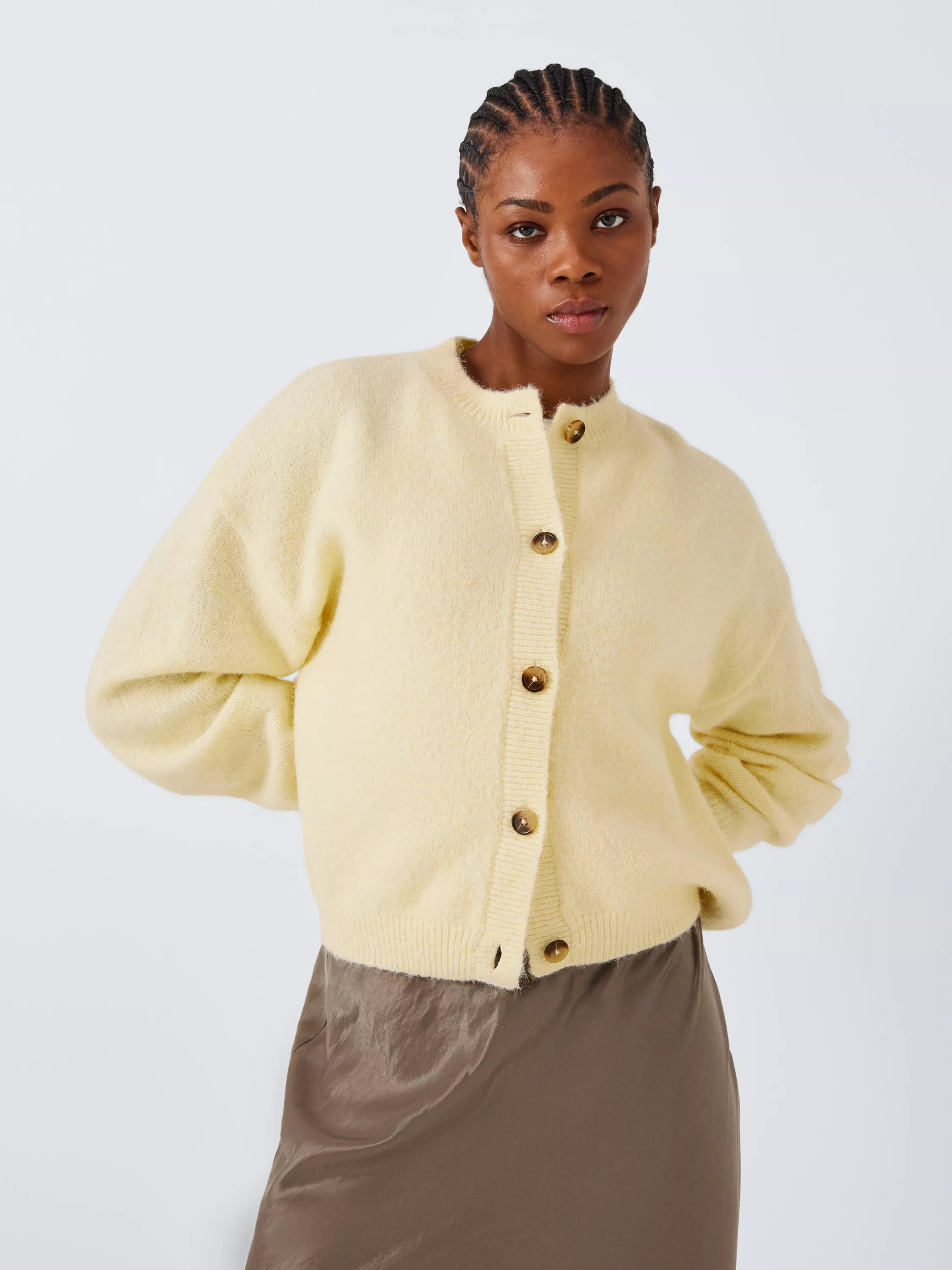 John Lewis ANYDAY Boxy Fit Crop Cardigan, Yellow - McGrocer