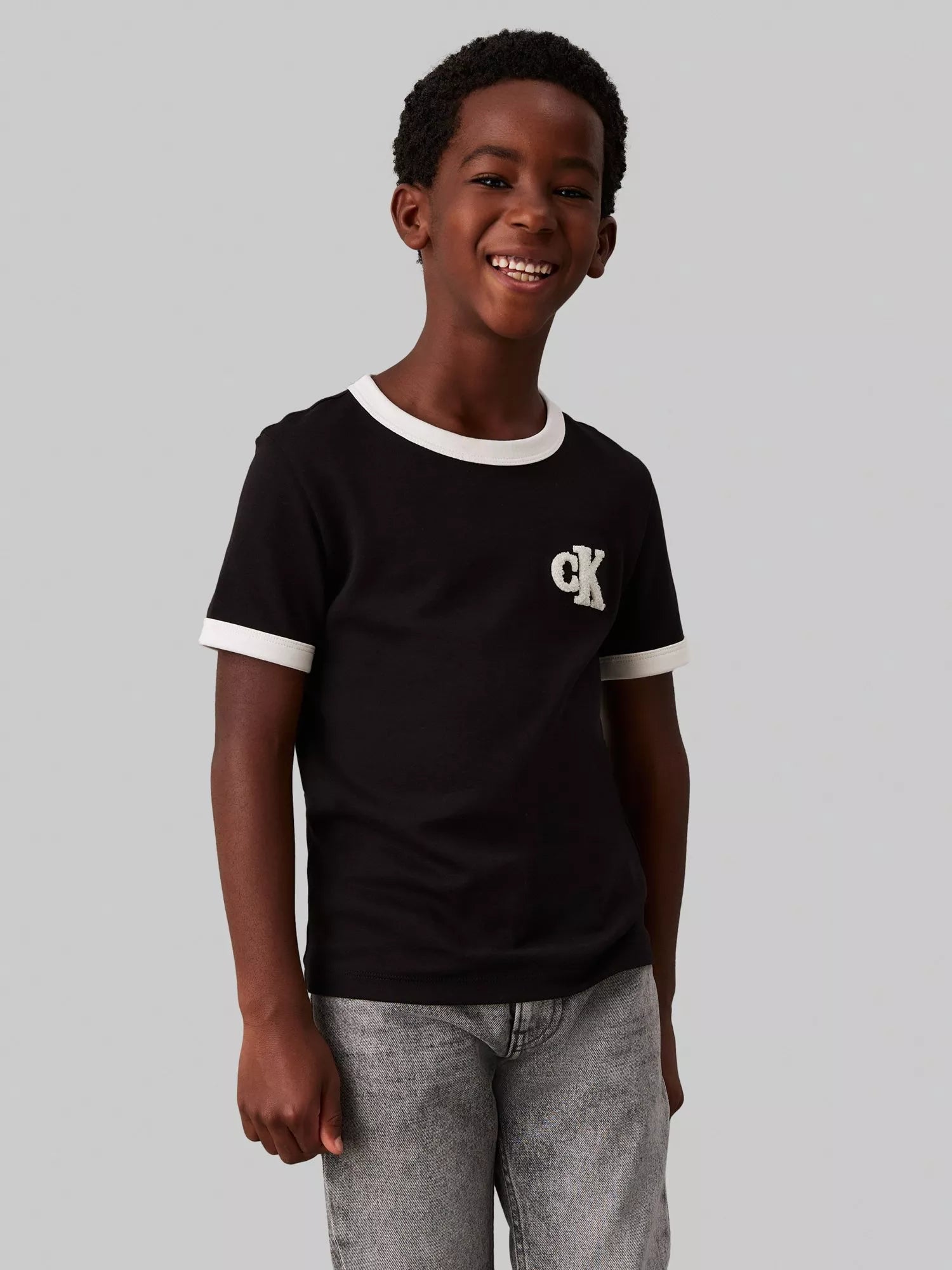 Calvin Klein Jeans Kids' Ringer Cotton Monogram Logo T-Shirt, Black - McGrocer