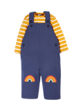 Frugi Kinder-Latzhose und Body-Set „Rae“ aus Bio-Baumwolle, Marineblau/Goldstreifen