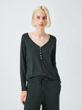 Wide Leg Modal Henley Pyjama Set - Scarab