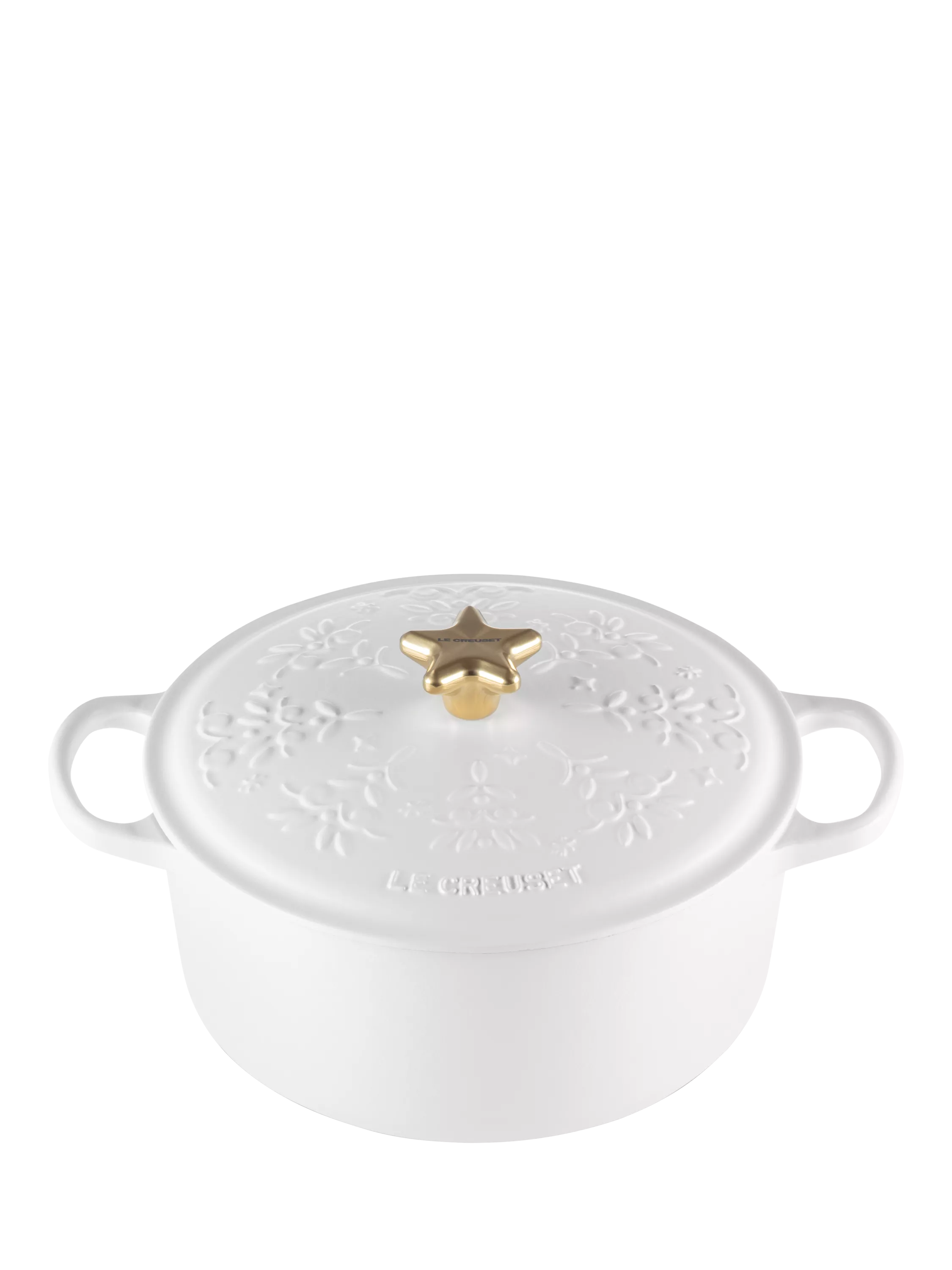 Le Creuset Cast Iron Noel Round Casserole, 24cm, White - McGrocer