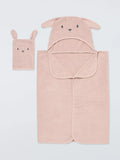 Ensemble serviette à capuche et moufles bébé lapin John Lewis, rose