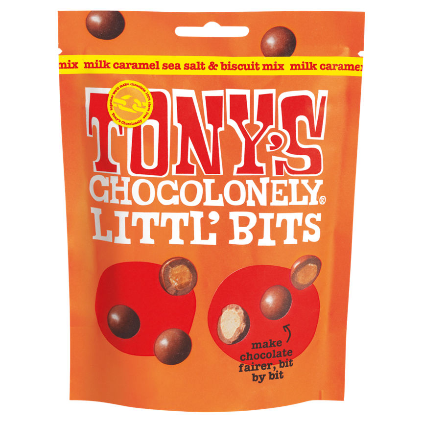 Tony's Chocolonely Littl' Bits Milk Caramel Sea Salt & Biscuit Mix 100g GOODS Sainsburys