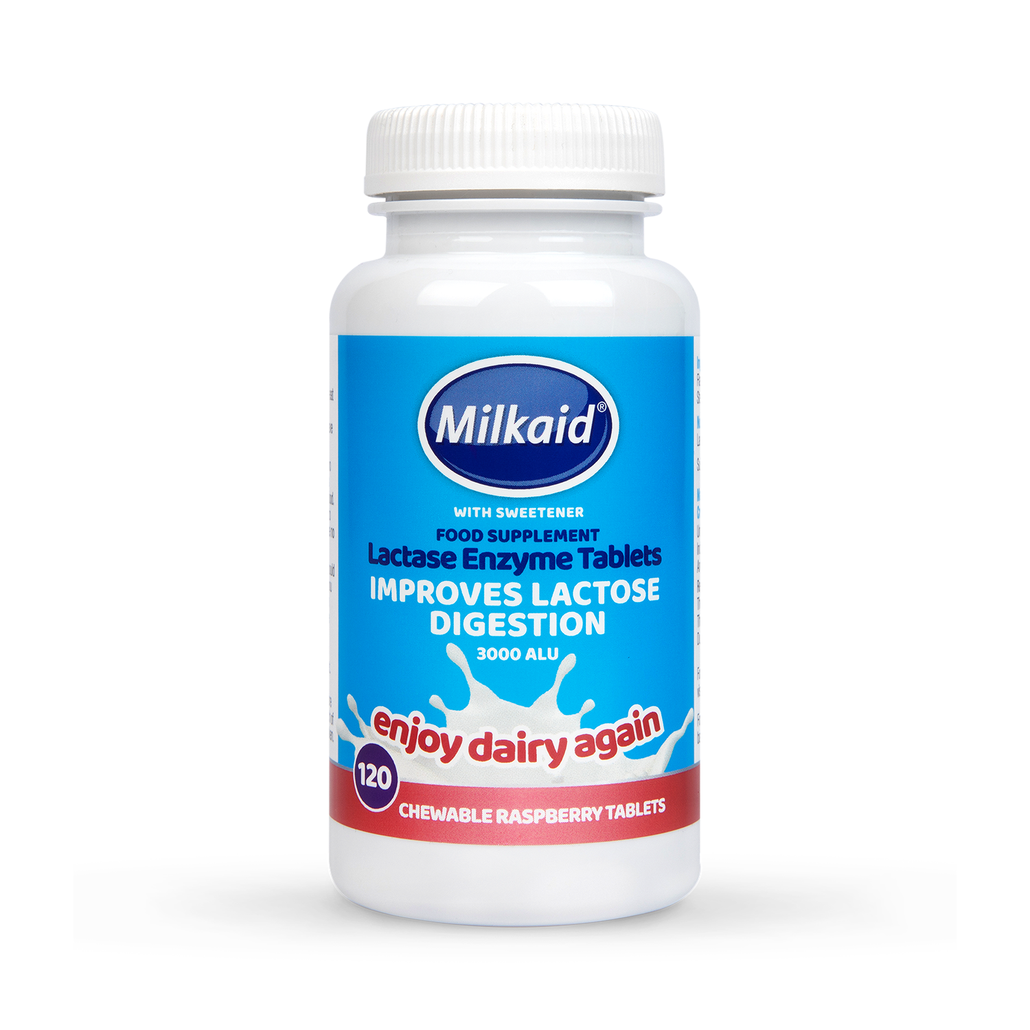 Milkaid Lactase Enzyme Tablets Raspberry Flavour 120 Tablets - 998603