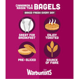 Warburtons Cinnamon & Raisin Thin Bagels 6 per pack - McGrocer