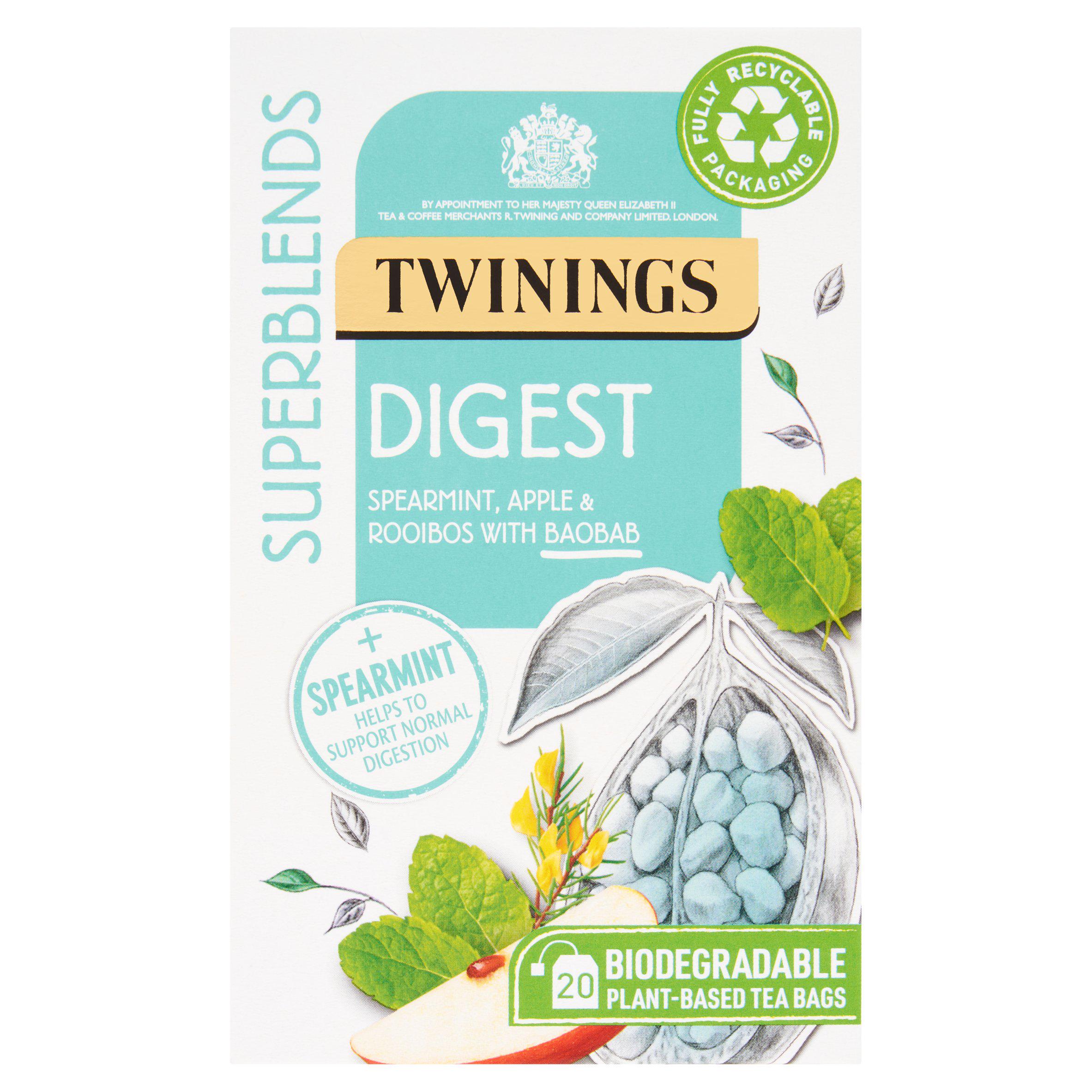 Twinings Superblends Digest with Spearmint, Apple & Rooibos, 20 Tea Bags All tea Sainsburys