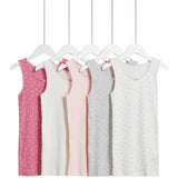 MS Girls Pure Cotton Heart Plain Vests 5 Pack 4-5 Years Pink