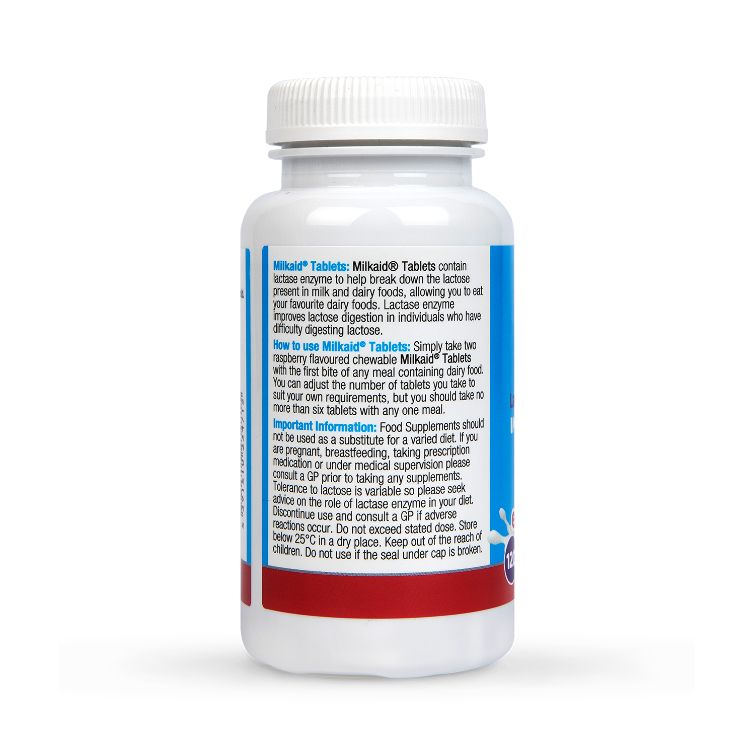 Milkaid Lactase Enzyme Tablets Raspberry Flavour 120 Tablets - 998605
