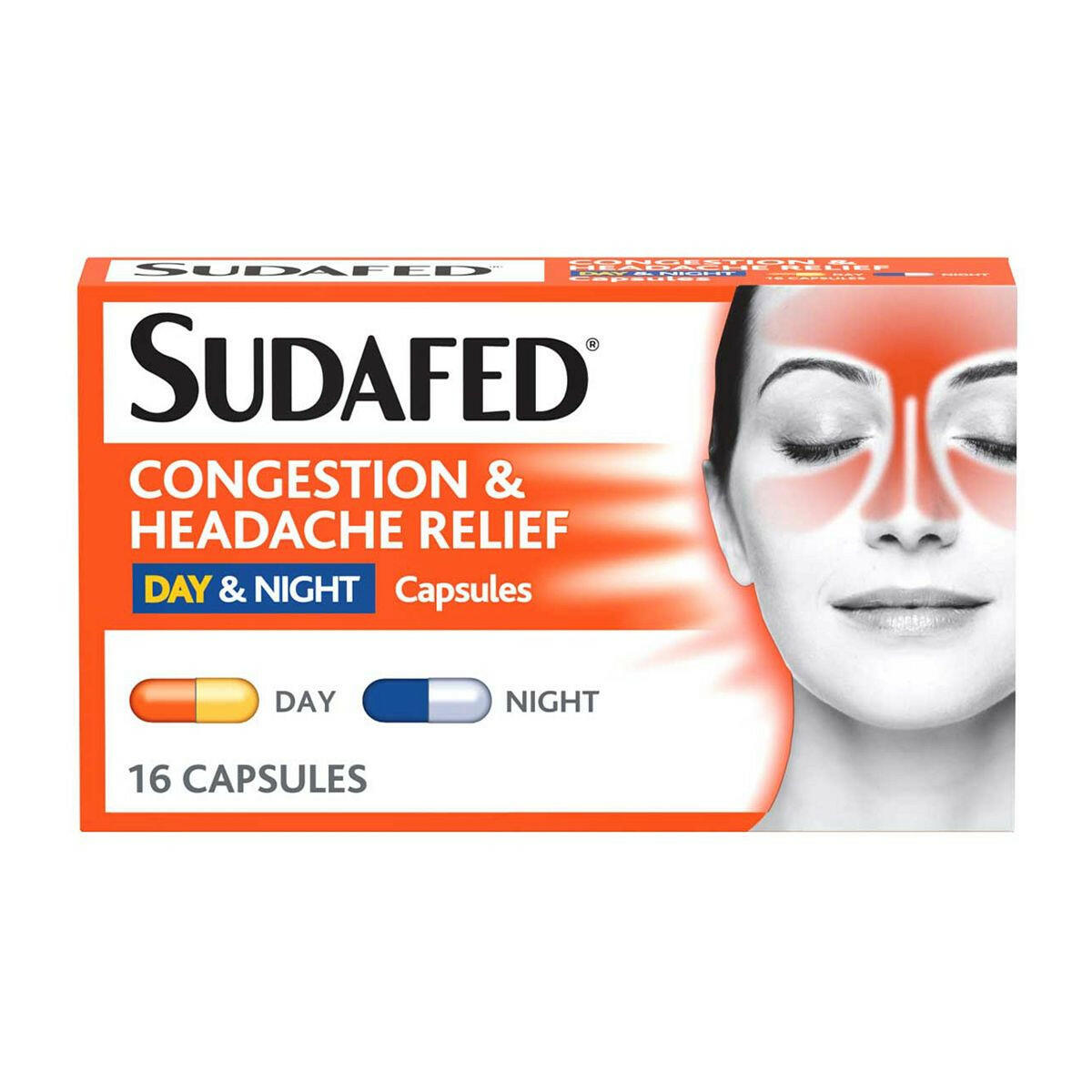 Sudafed Congestion & Headache Relief Day & Night - 16 Capsules GOODS Boots