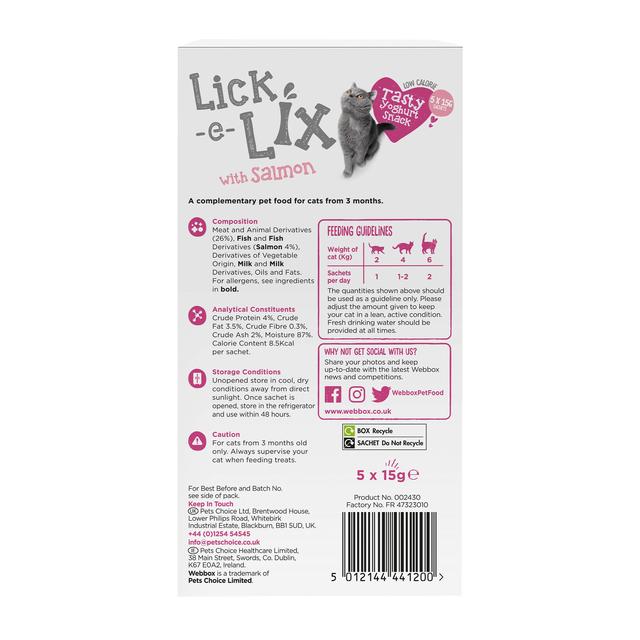 Webbox Lick-e-Lix with Salmon Yoghurty Cat Treats 5 x 15g GOODS M&S