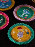 Set of 4 Multi Cocktail Fringed Beaded Coasters