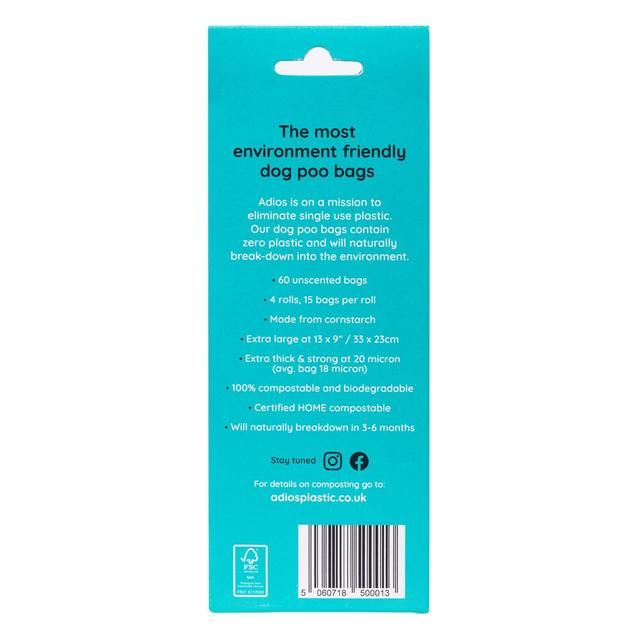 Adios Compostable & Biodegradable Dog Poo Bags - Pink 60 per pack - McGrocer