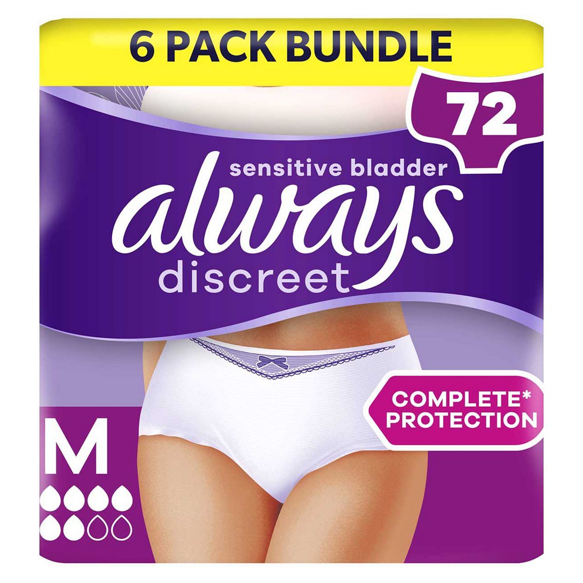 Always Discreet for Sensitive Bladder Pants (5 Drop) Medium - 72 Pants (6 pack bundle) - McGrocer