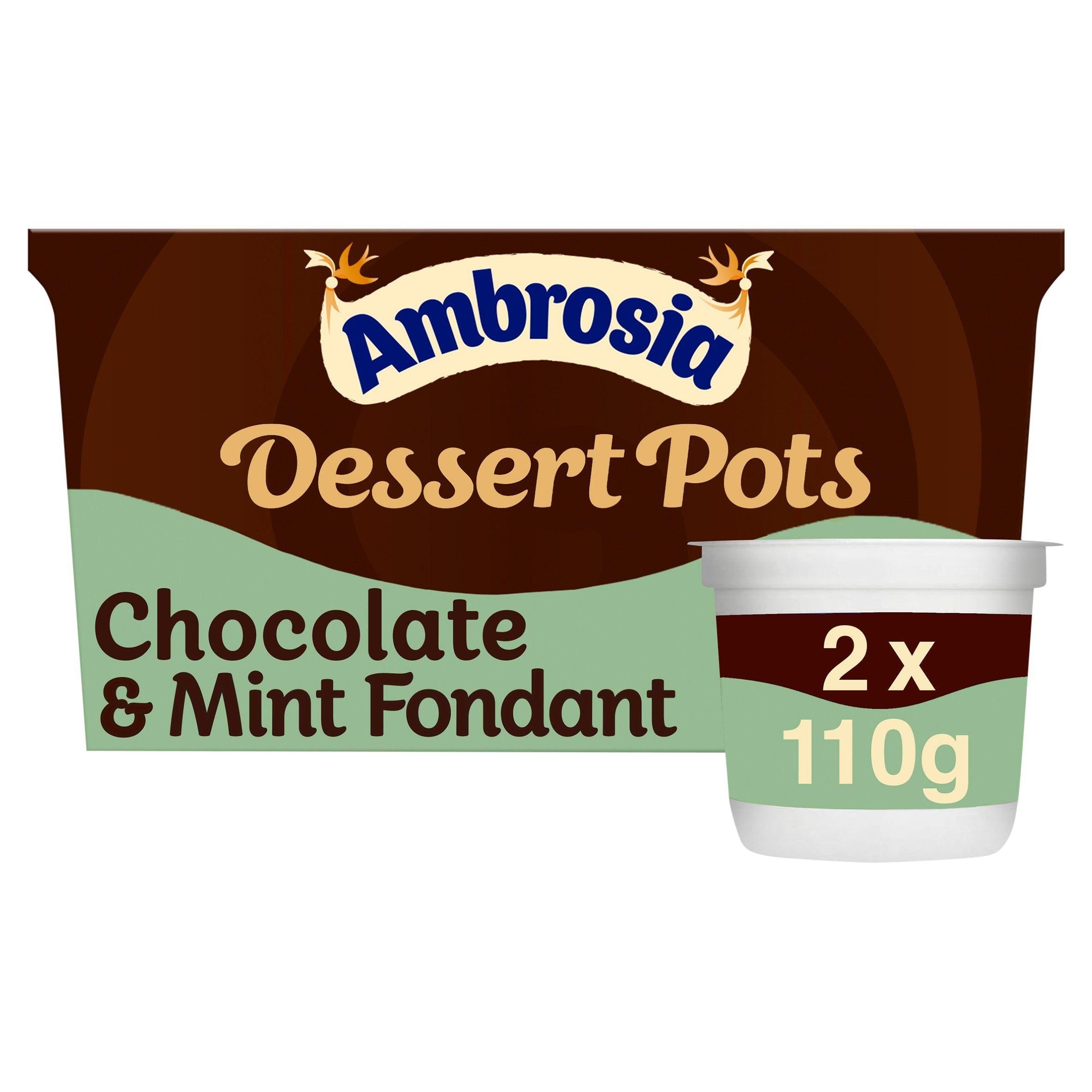 Ambrosia Ready To Eat Belgian Chocolate & Mint Fondant Sauce Dessert Pots 2x110g - McGrocer