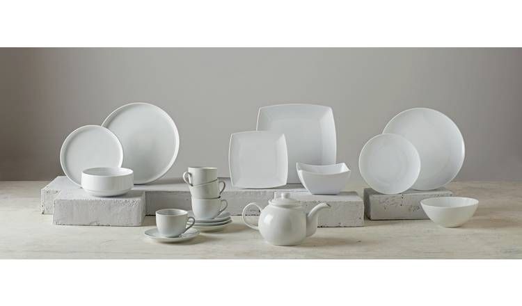 Argos Home Coupe 12 Piece Porcelain Dinner Set - Super White - McGrocer