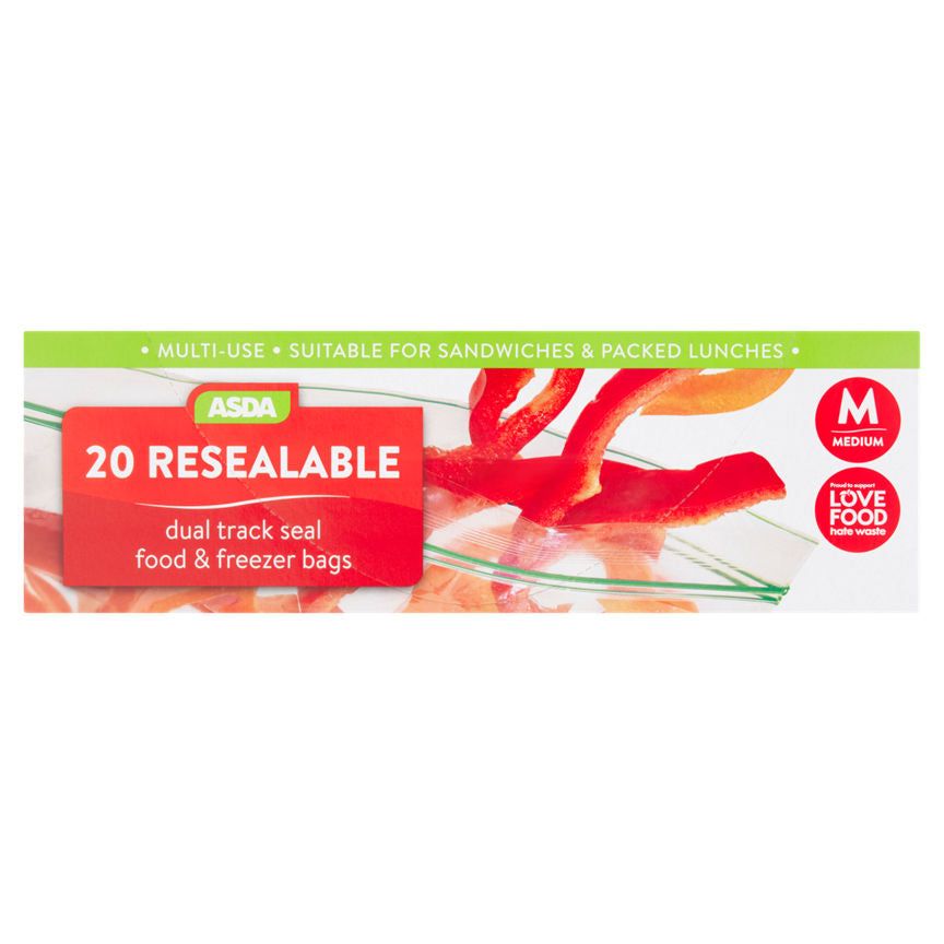 ASDA 20 Resealable Dual Track Seal Food & Freezer Bags Medium - McGrocer