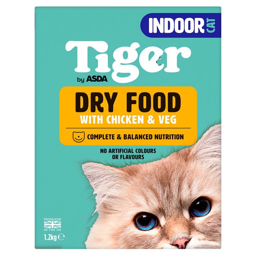 ASDA Tiger Dry Food with Chicken & Veg Indoor Cat 1.2kg - McGrocer