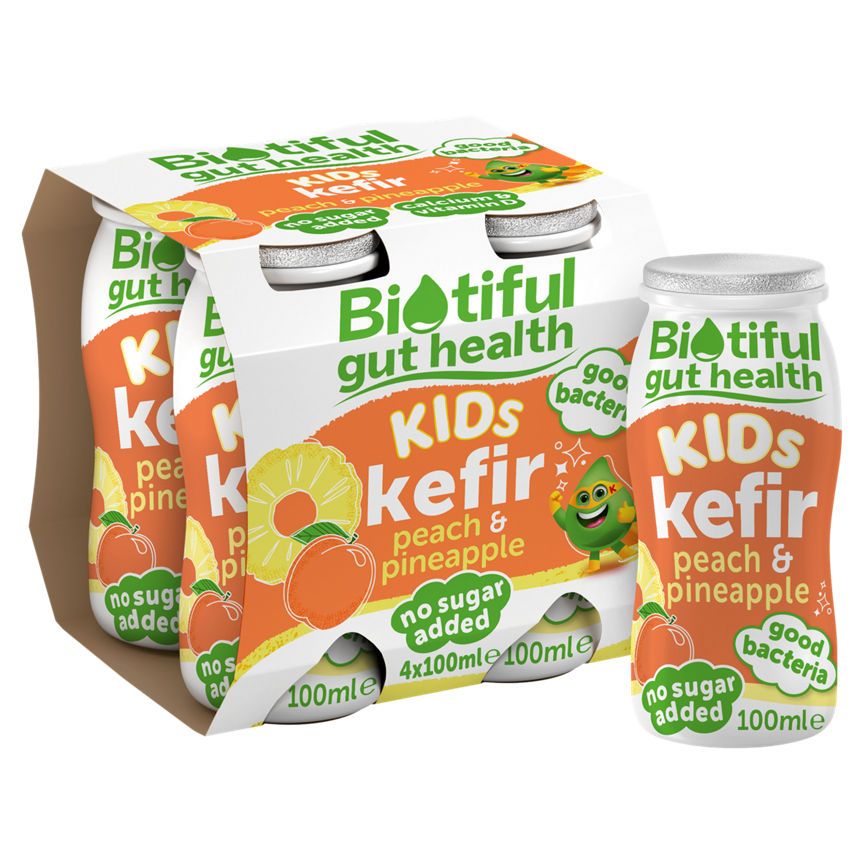 Biotiful Gut Health Kids Kefir Peach & Pineapple 4 x 100ml - McGrocer