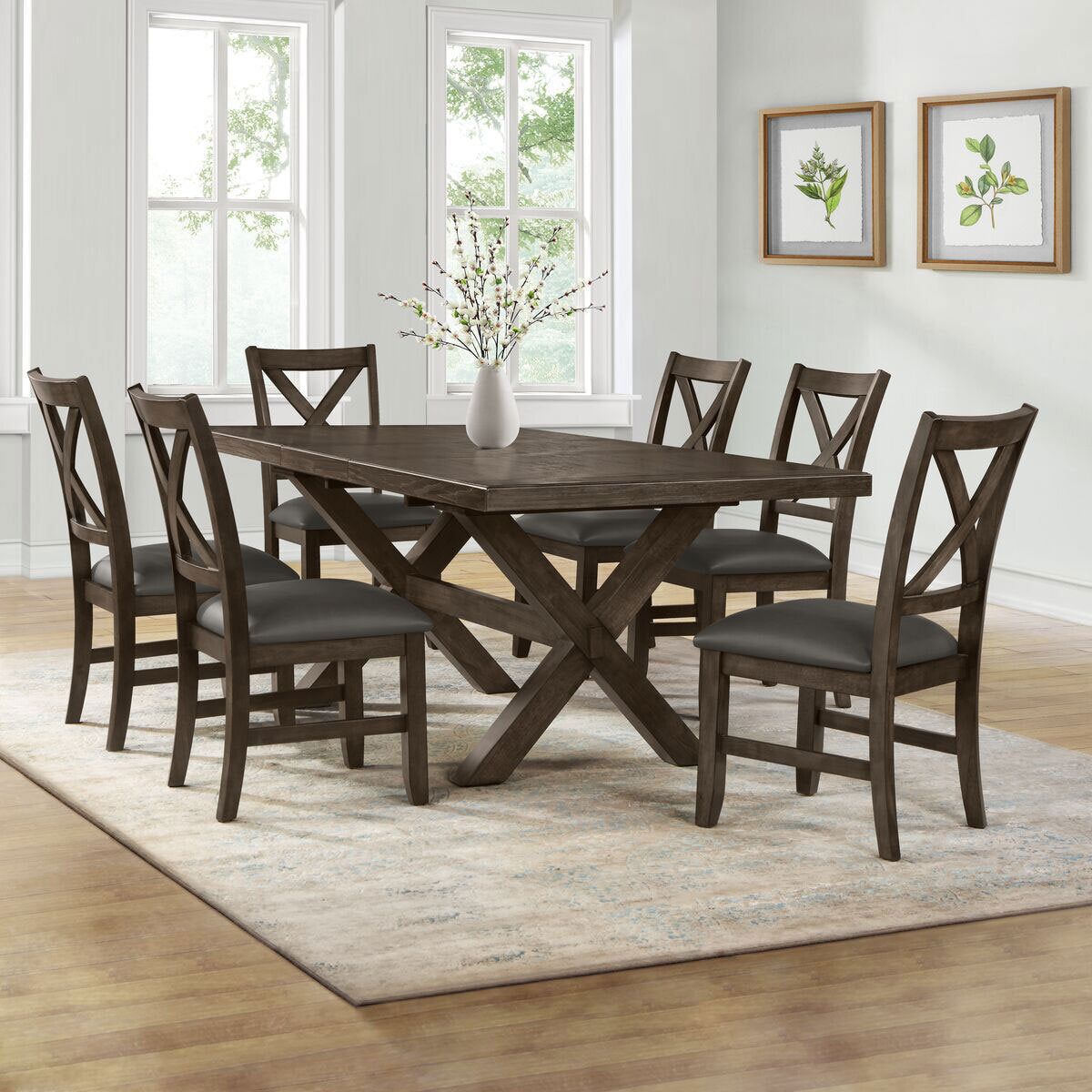 Blakely Extending Dining Table + 6 Cross Back Chairs, Seats 6-8 - McGrocer