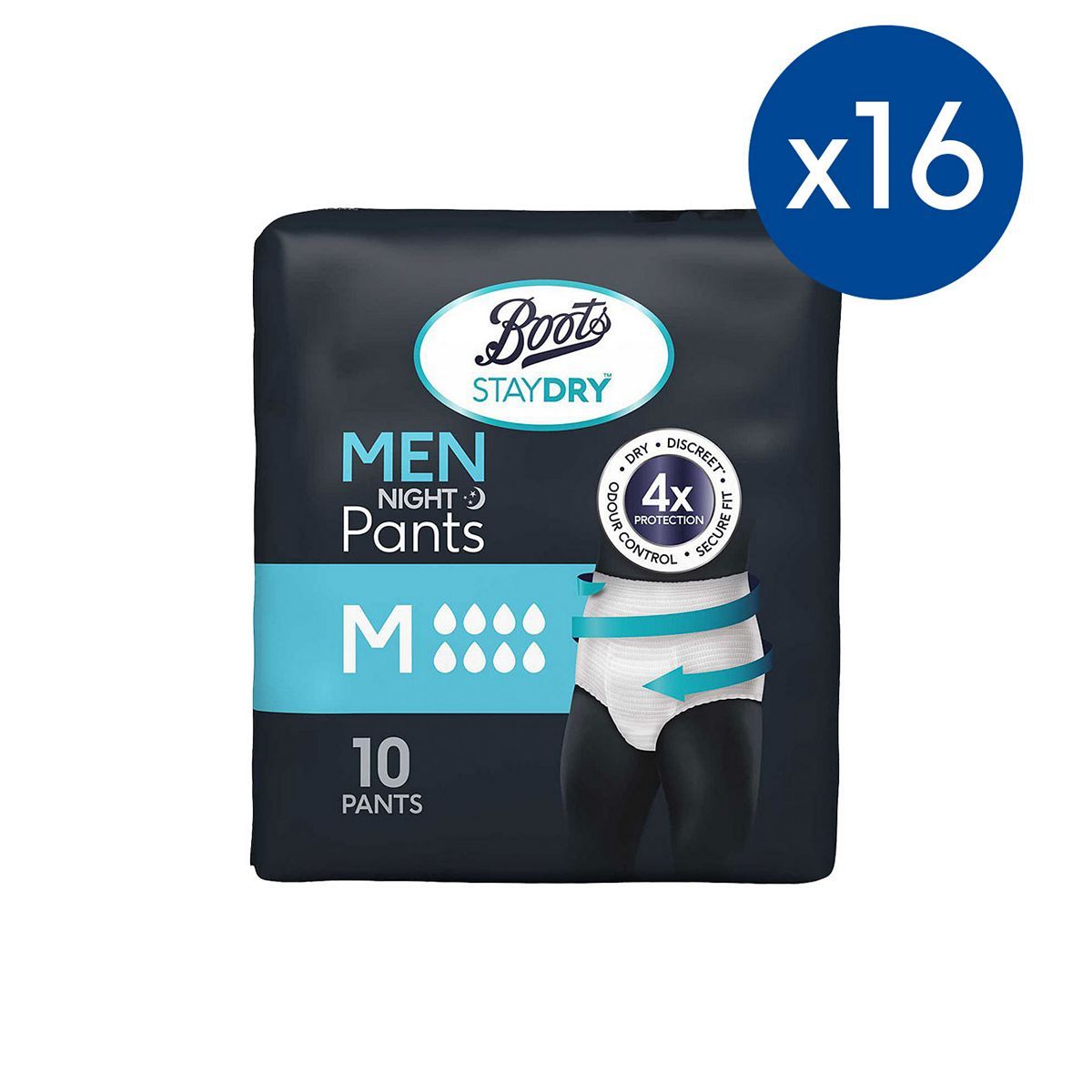 Boots Staydry Men Night Pants Medium - 160 pants (16 Pack Bundle) - McGrocer