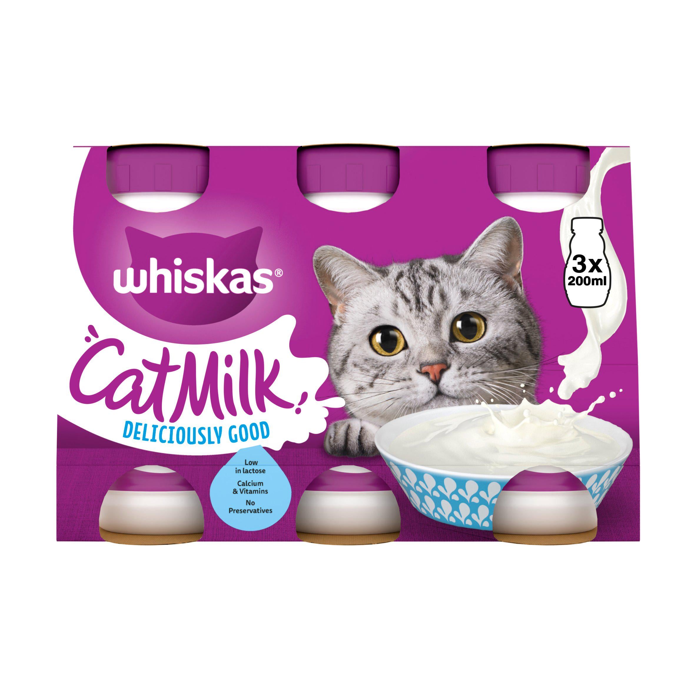 Whiskas Kitten Cat Milk Bottle 3 x 200ml Cat treats & milk Sainsburys