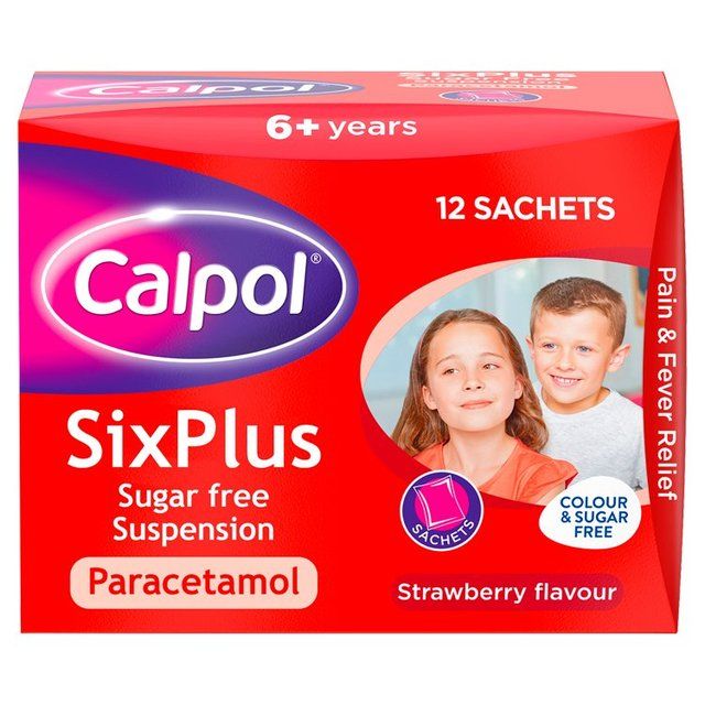 Calpol SixPlus Sugar & Colour Free Suspension Sachets Strawberry 6+ Years 12 x 5ml
