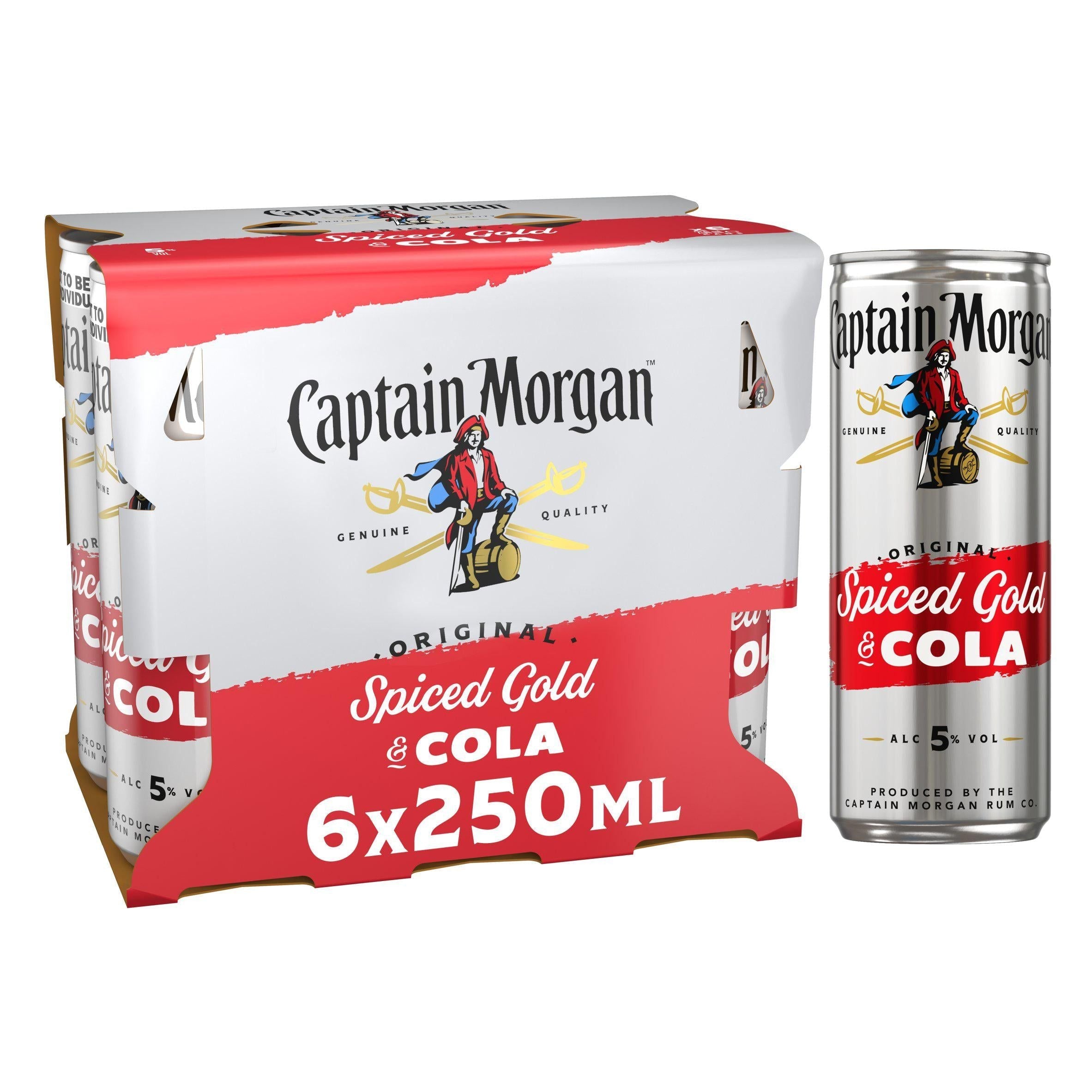 Captain Morgan Original Spiced Gold & Cola Ready To Drink 5% Vol Cans 6x250ml