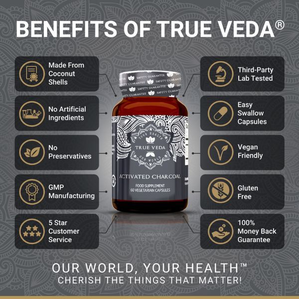 True Veda | Activated Charcoal | Coconut Shells | 60 Caps GOODS Superdrug