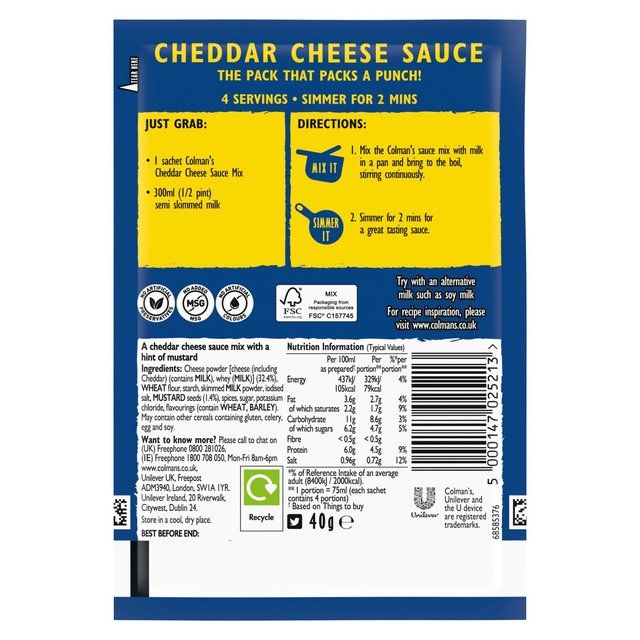 Colman's Cheddar Cheese Sauce Mix 40g