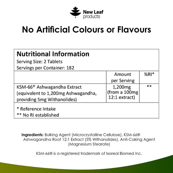 Ashwagandha KSM-66 1200mg Root Extract - 365 Vegan Tablets - McGrocer