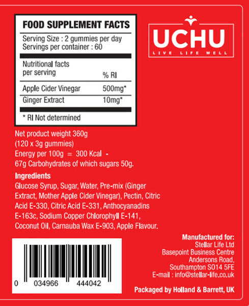UCHU 120 x Mother Apple Cider Vinegar Gummies ACV gummy GOODS Superdrug