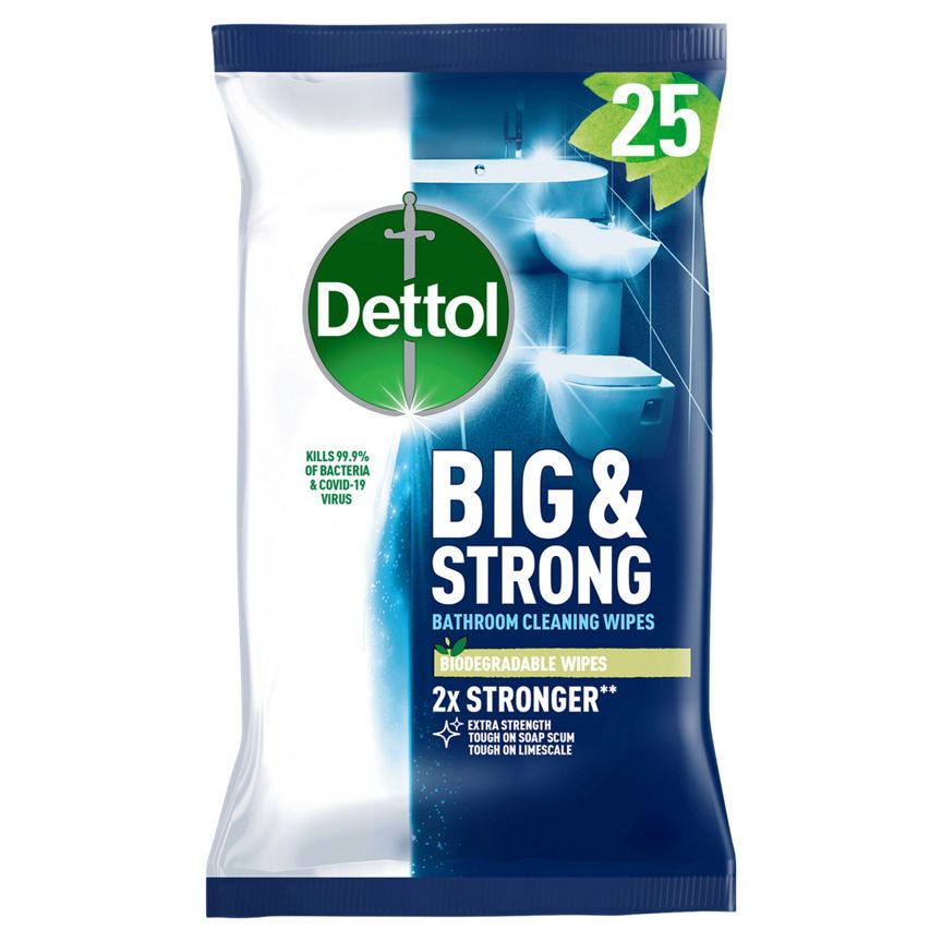 Dettol Big & Strong Antibacterial Biodegradable Bathroom Cleaning Wipes x25