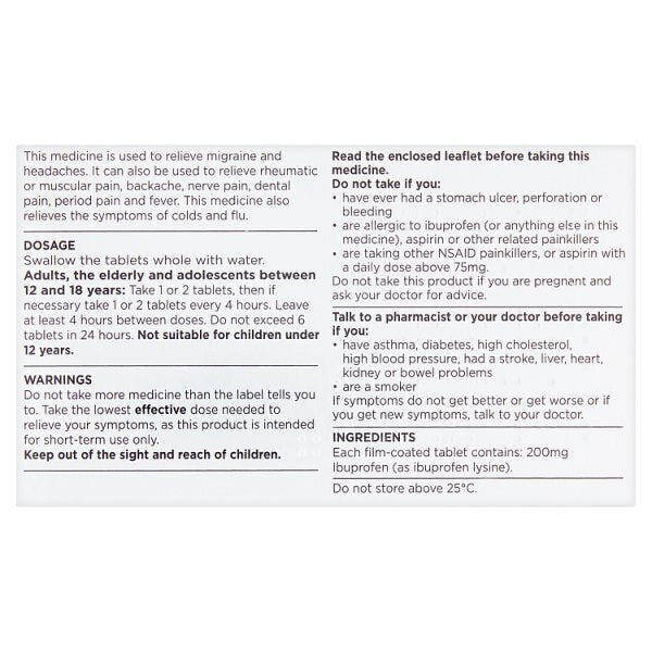 Superdrug Ibuprofen Lysine Migraine 12 Tablets 342mg GOODS Superdrug