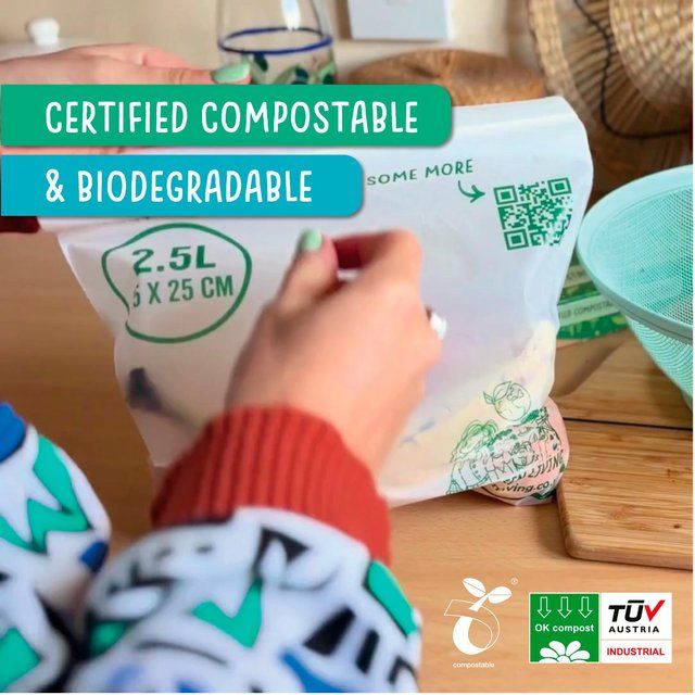 Eco Green Living Certified Compostable Large 2.5L Resealable Ziplock Bags 15 per pack
