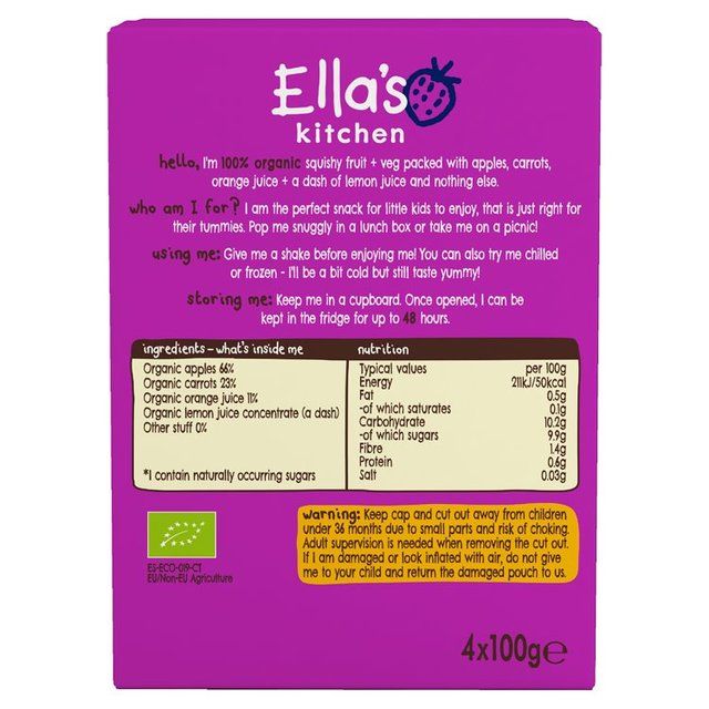 Ella's Kitchen Carrot and Orange Kids Drinks Multipack Pouch 3+ Years 4 per pack