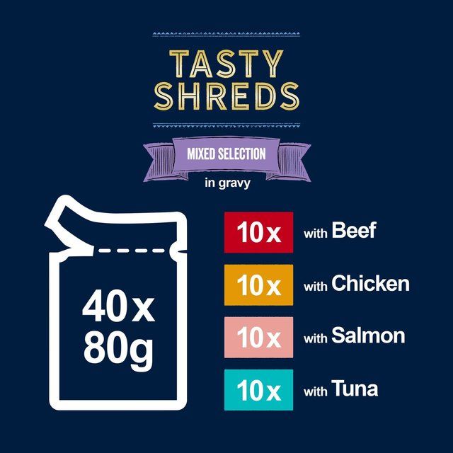 Felix Tasty Shreds Mixed Selection in Gravy Wet Cat Food 40 x 80g