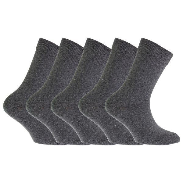 FLOSO Kids Plain School Socks (Pack Of 5) (9-12) Grey