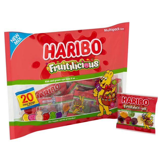 Haribo Fruitilicious 20 Mini Bags Sugar Reduced Sweets 320g