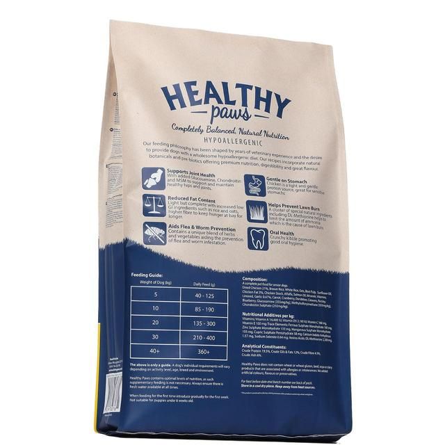 Healthy Paws British Free-Run Chicken & Brown Rice Senior/Light Dog Food 12kg