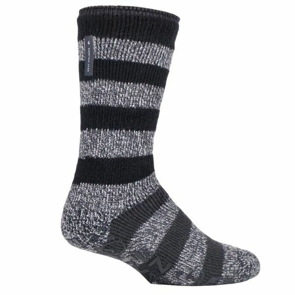 Heat Holders Mens Winter Warm Thermal Slipper Socks 6-11 UK Black Stripe (Oakley) / 1EA