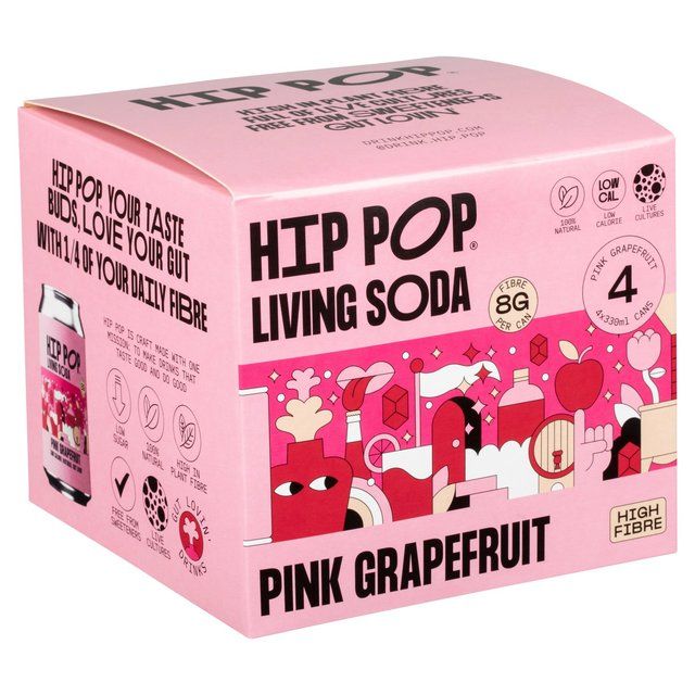 Hip Pop Pink Grapefruit Living Soda 4 x 330ml