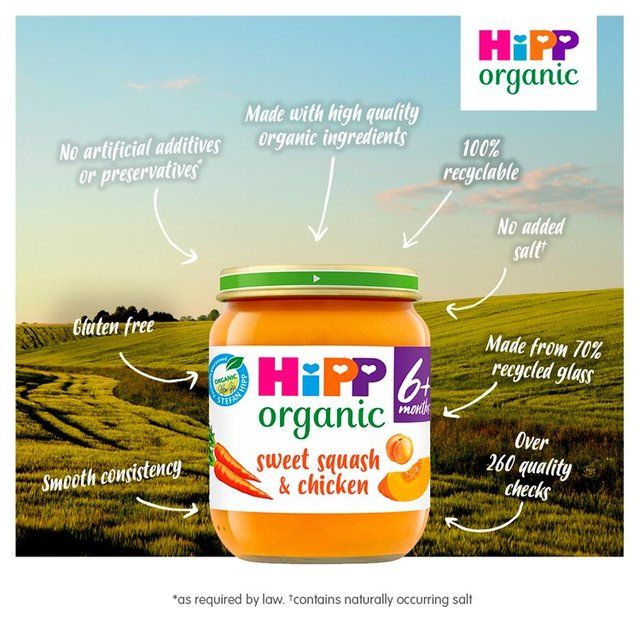 HiPP Organic Sweet Squash & Chicken Baby Food Jar 6+ Months 125g