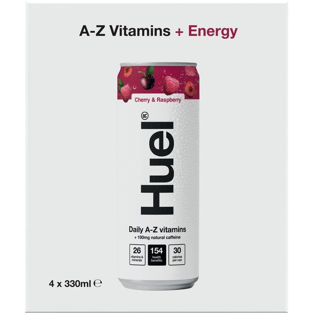 Huel Daily A-Z Cherry & Raspberry Sparkling Multivitamin Energy Drink 4 x 330ml