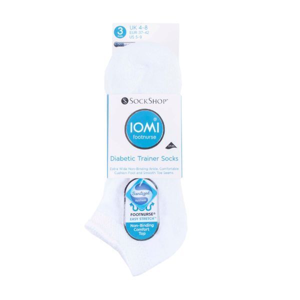 IOMI 3 Pairs Cushioned Trainer Diabetic Socks 6-8.5 UK